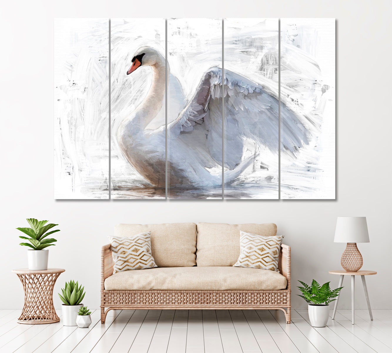 White Swan Canvas Print ArtLexy 5 Panels 36"x24" inches 