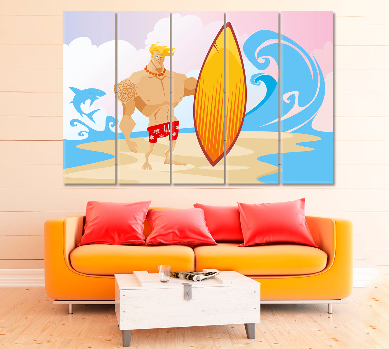 Surfer Canvas Print ArtLexy 5 Panels 36"x24" inches 