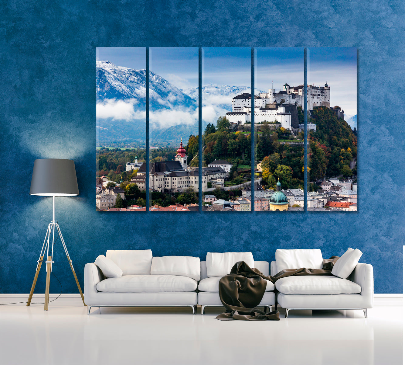 Salzburg Skyline with Festung Hohensalzburg Canvas Print ArtLexy 5 Panels 36"x24" inches 