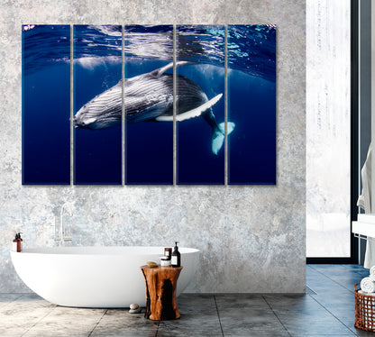 Humpback Whale Underwater Canvas Print ArtLexy 5 Panels 36"x24" inches 