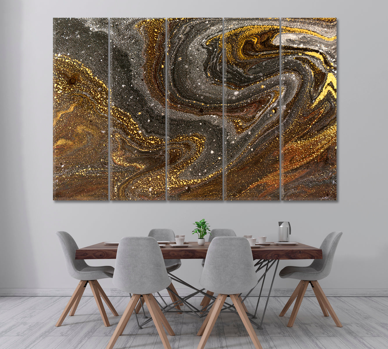 Abstract Marble Mixed Acrylic Paints Canvas Print ArtLexy 5 Panels 36"x24" inches 
