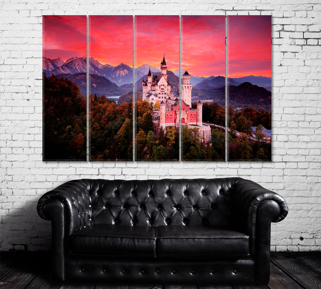 Neuschwanstein Castle Bavaria Germany Canvas Print ArtLexy 5 Panels 36"x24" inches 