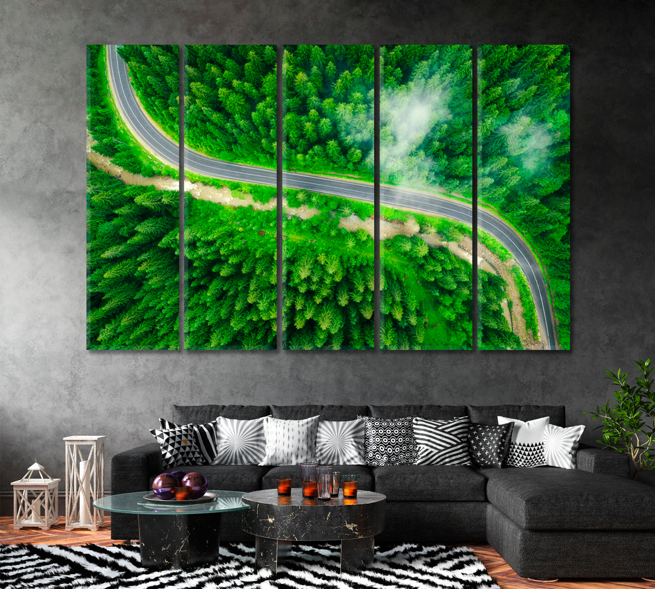 Road in Green Forest Canvas Print ArtLexy 5 Panels 36"x24" inches 