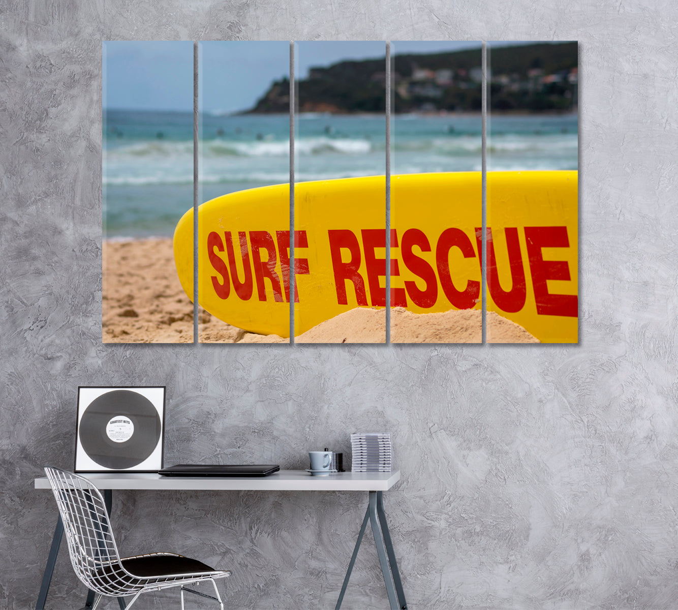 Surf Rescue Board on Australian Sandy Beach Canvas Print ArtLexy 5 Panels 36"x24" inches 