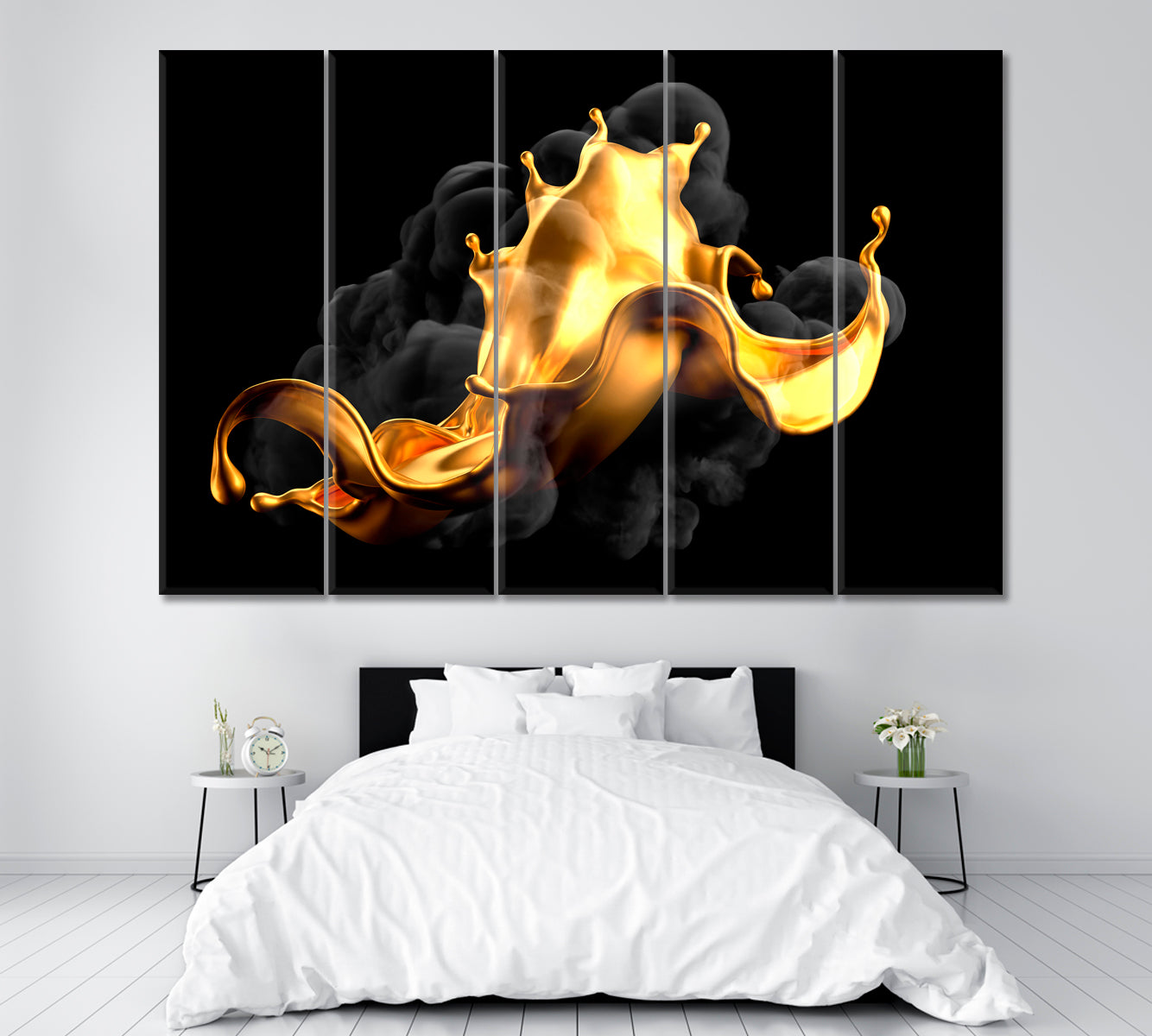 Abstract Splash of Liquid Gold Canvas Print ArtLexy 5 Panels 36"x24" inches 