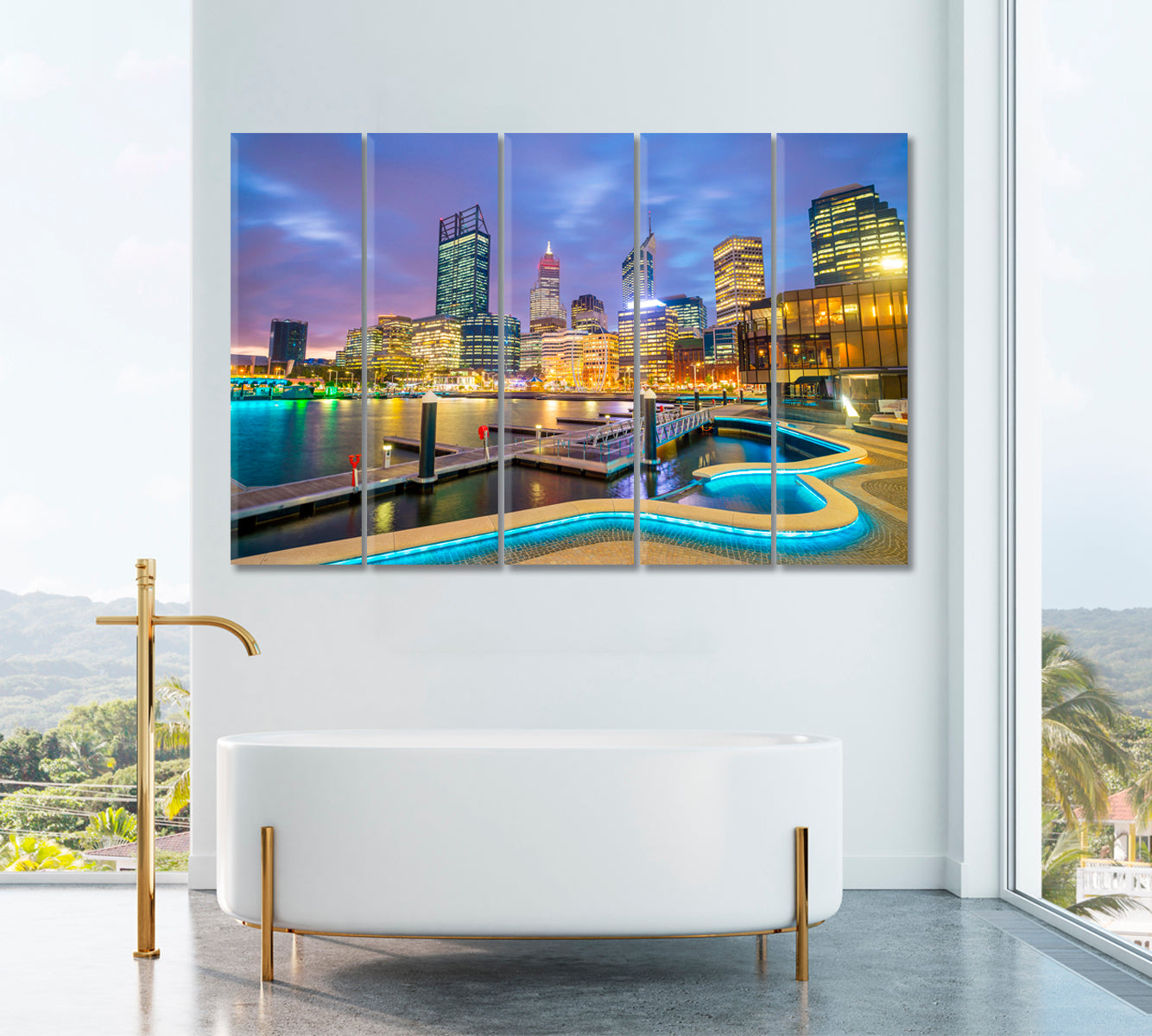 Perth Skyline Australia Canvas Print ArtLexy 5 Panels 36"x24" inches 