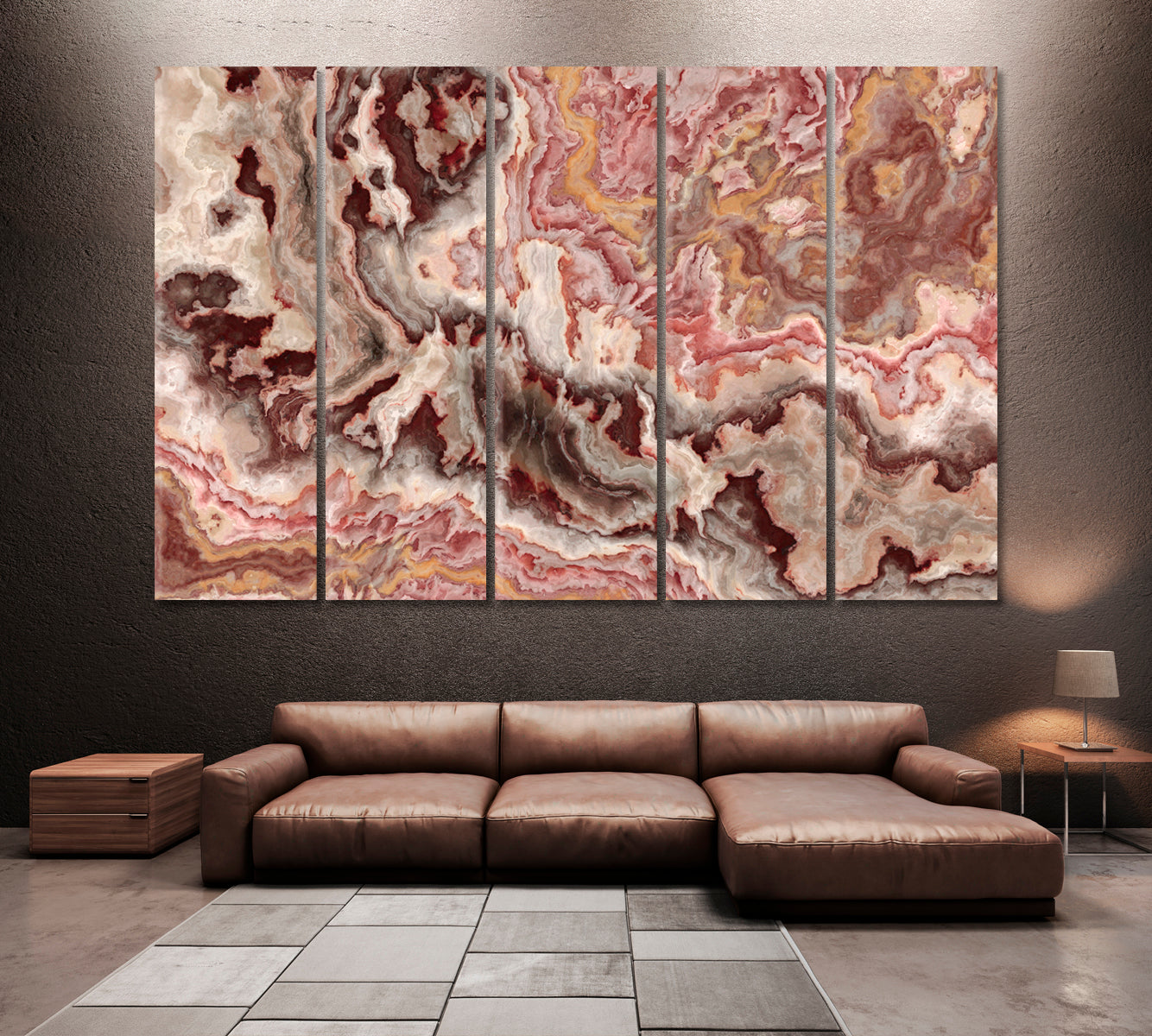Abstract Brown Marble Canvas Print ArtLexy 5 Panels 36"x24" inches 