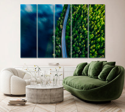 Forest and Blue Lake in Finland Canvas Print ArtLexy 5 Panels 36"x24" inches 