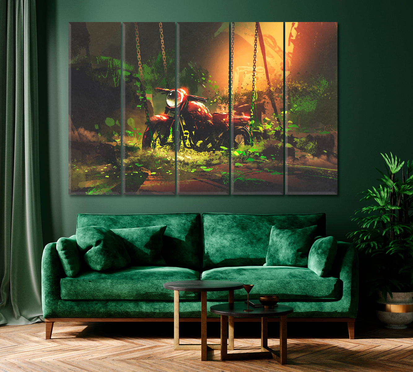 Abandoned Motorcycle Canvas Print ArtLexy 5 Panels 36"x24" inches 