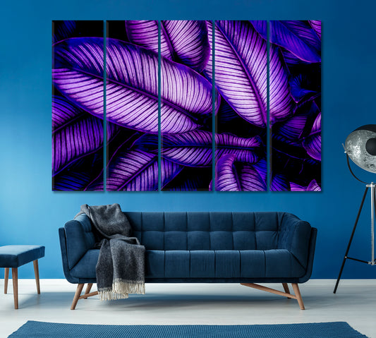 Purple Tropical Leaves Closeup Canvas Print ArtLexy 5 Panels 36"x24" inches 