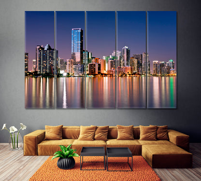 Miami along Biscayne Bay Canvas Print ArtLexy 5 Panels 36"x24" inches 