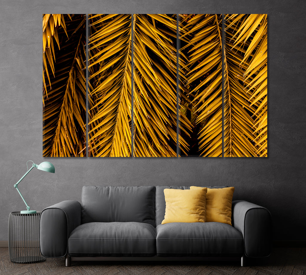Tropical Yellow Palm Leaf Canvas Print ArtLexy 5 Panels 36"x24" inches 