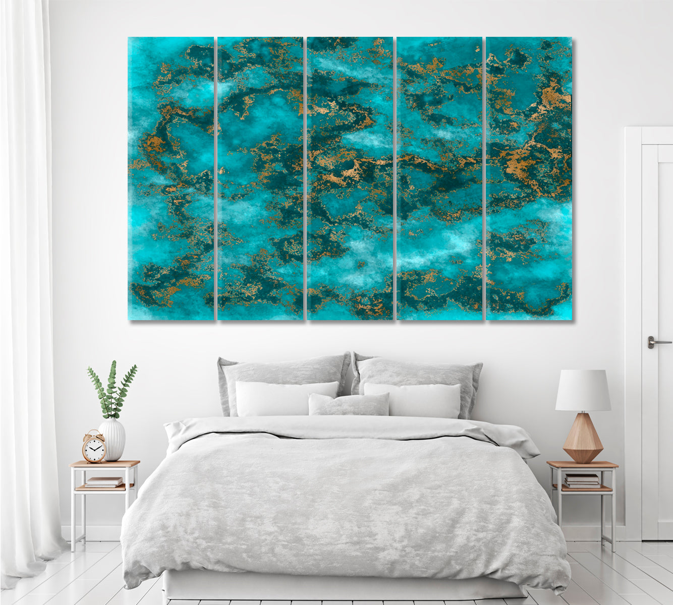Luxury Turquoise Marble with Gold Veins Canvas Print ArtLexy 5 Panels 36"x24" inches 