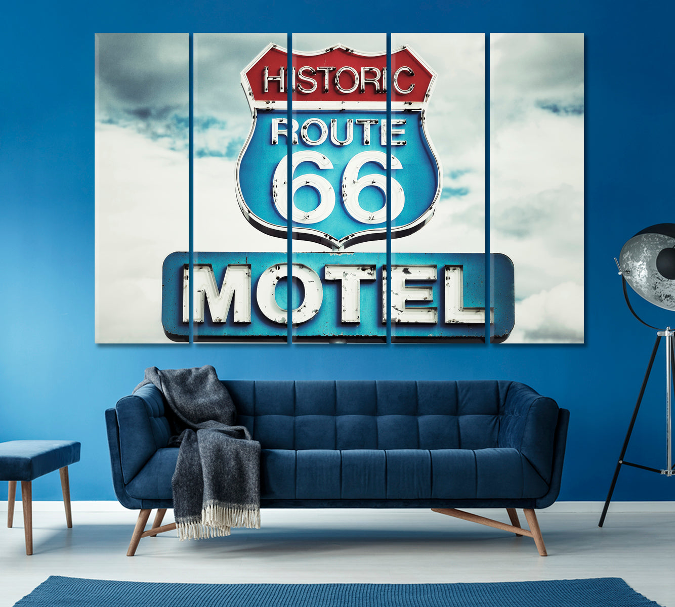 Old Motel Sign on Route 66 USA Canvas Print ArtLexy 5 Panels 36"x24" inches 
