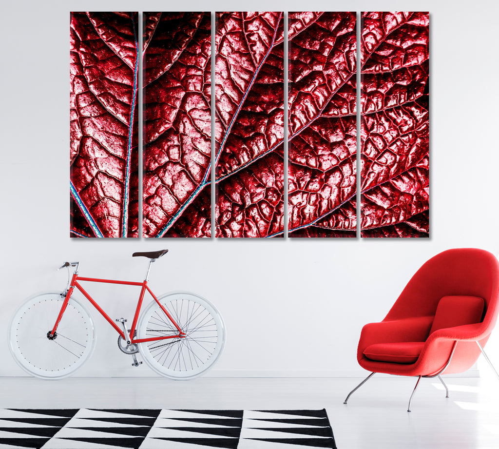 Red Tropical Leaf Canvas Print ArtLexy 5 Panels 36"x24" inches 