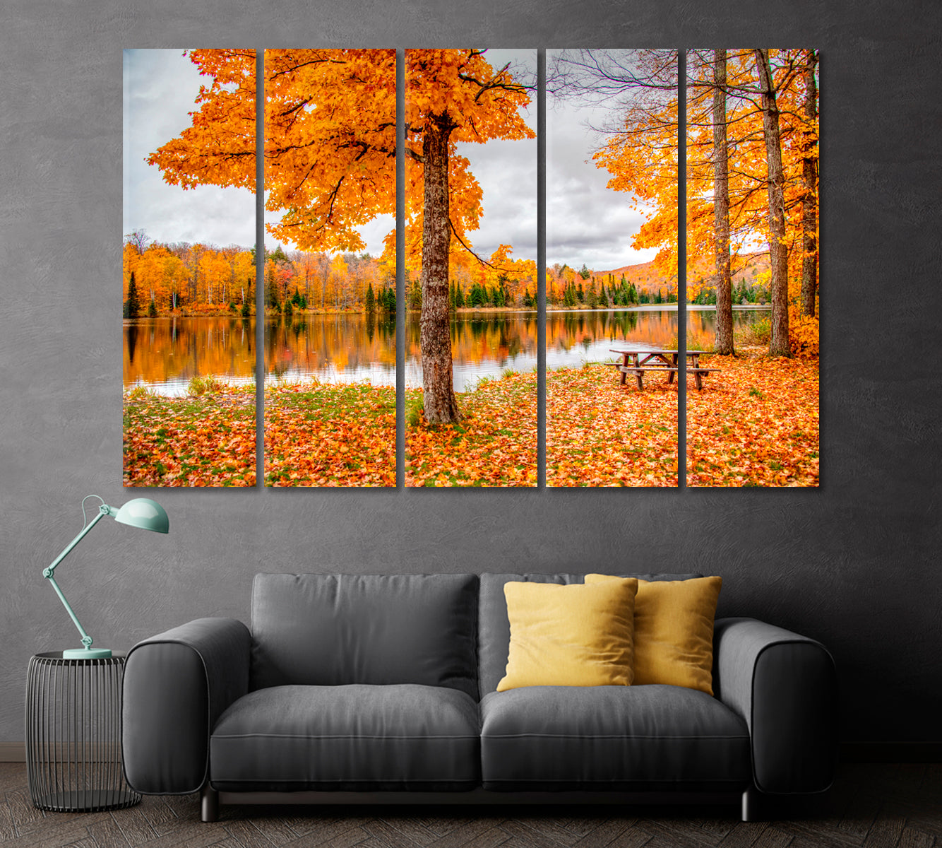 Autumn on Lake Plumbago Alberta Michigan Canvas Print ArtLexy 5 Panels 36"x24" inches 