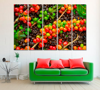 Coffee Berries and Coffee Beans Canvas Print ArtLexy 5 Panels 36"x24" inches 