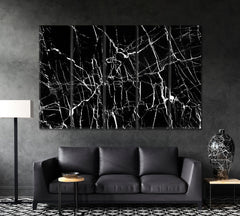 Black Marble Stone with Veins Canvas Print ArtLexy 5 Panels 36"x24" inches 