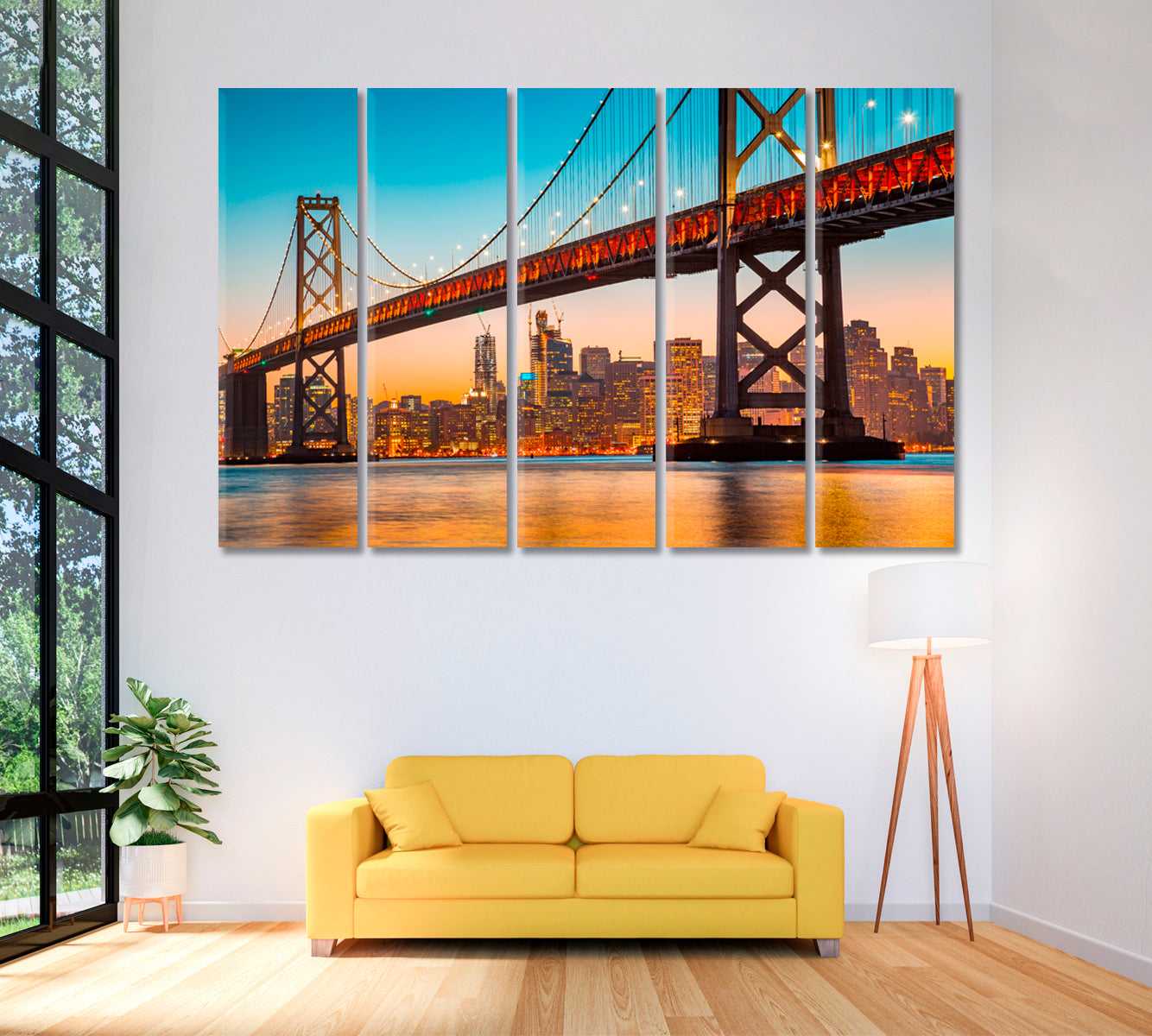 San Francisco Skyline with Oakland Bay Bridge Canvas Print ArtLexy 5 Panels 36"x24" inches 