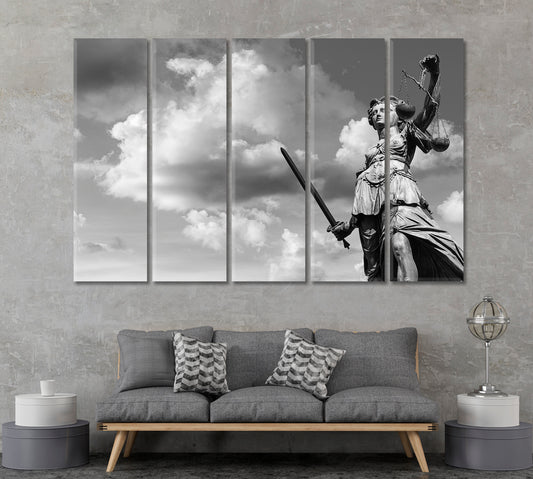 Statue Lady Justice Frankfurt Germany Canvas Print ArtLexy 5 Panels 36"x24" inches 