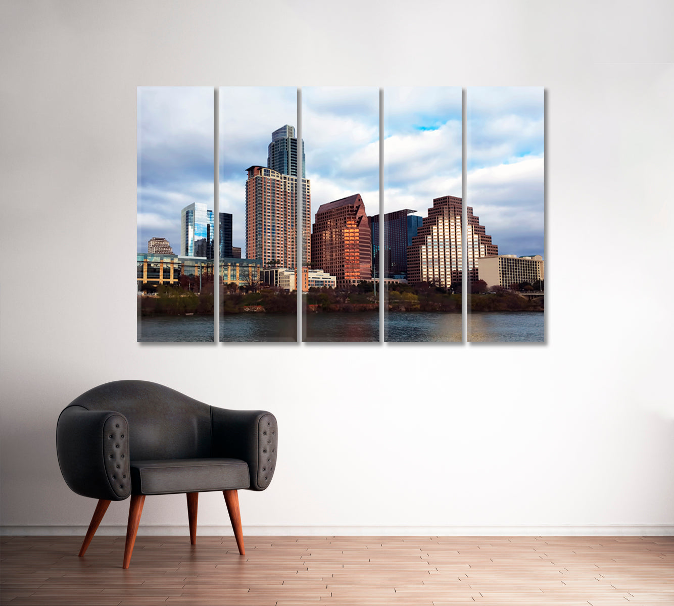 Panorama Of Downtown Austin at Twilight Canvas Print ArtLexy 5 Panels 36"x24" inches 