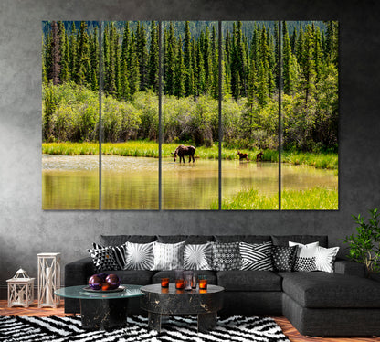 Moose in Tongass National Forest Alaska Canvas Print ArtLexy 5 Panels 36"x24" inches 