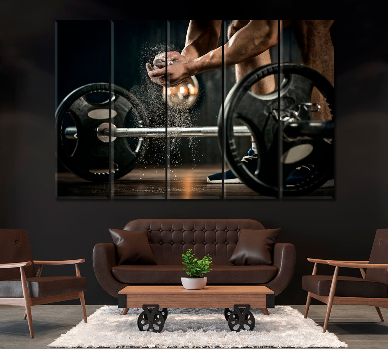 Powerlifter with Barbell Canvas Print ArtLexy 5 Panels 36"x24" inches 
