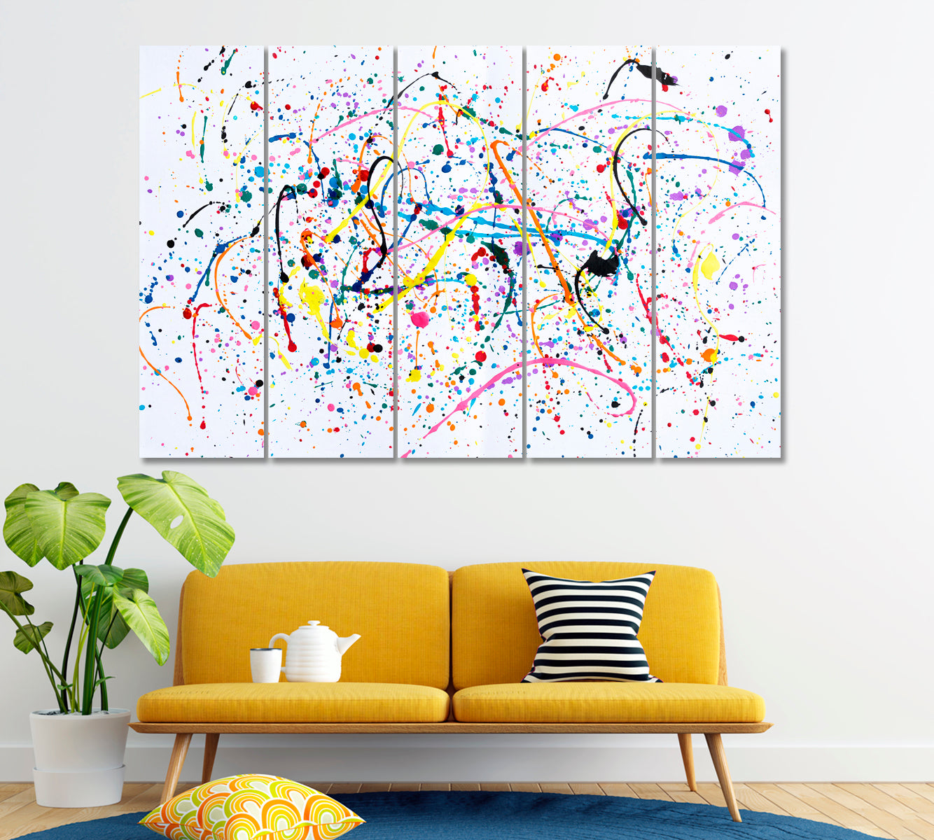Abstract Watercolour Splashes and Drips Canvas Print ArtLexy 5 Panels 36"x24" inches 