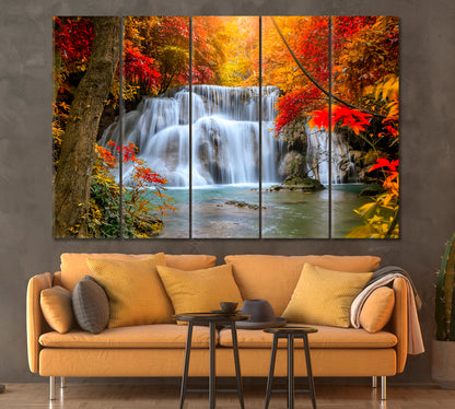 Huai Mae Khamin Cascading Waterfall Thailand Canvas Print ArtLexy 5 Panels 36"x24" inches 