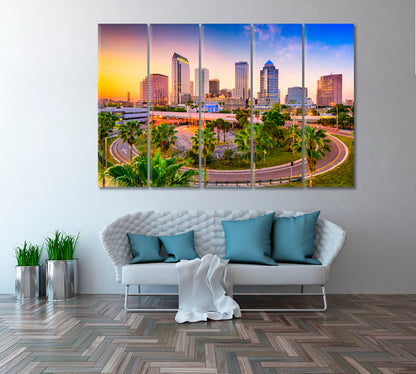 Tampa Florida Downtown Skyline Canvas Print ArtLexy 5 Panels 36"x24" inches 