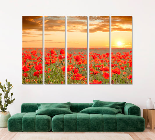 Amazing Poppy Field Landscape Canvas Print ArtLexy 5 Panels 36"x24" inches 