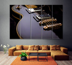 Black Electric Guitar Closeup Canvas Print ArtLexy 5 Panels 36"x24" inches 