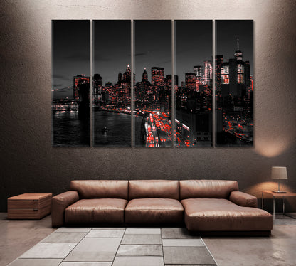 New York City with Red Lights Canvas Print ArtLexy 5 Panels 36"x24" inches 