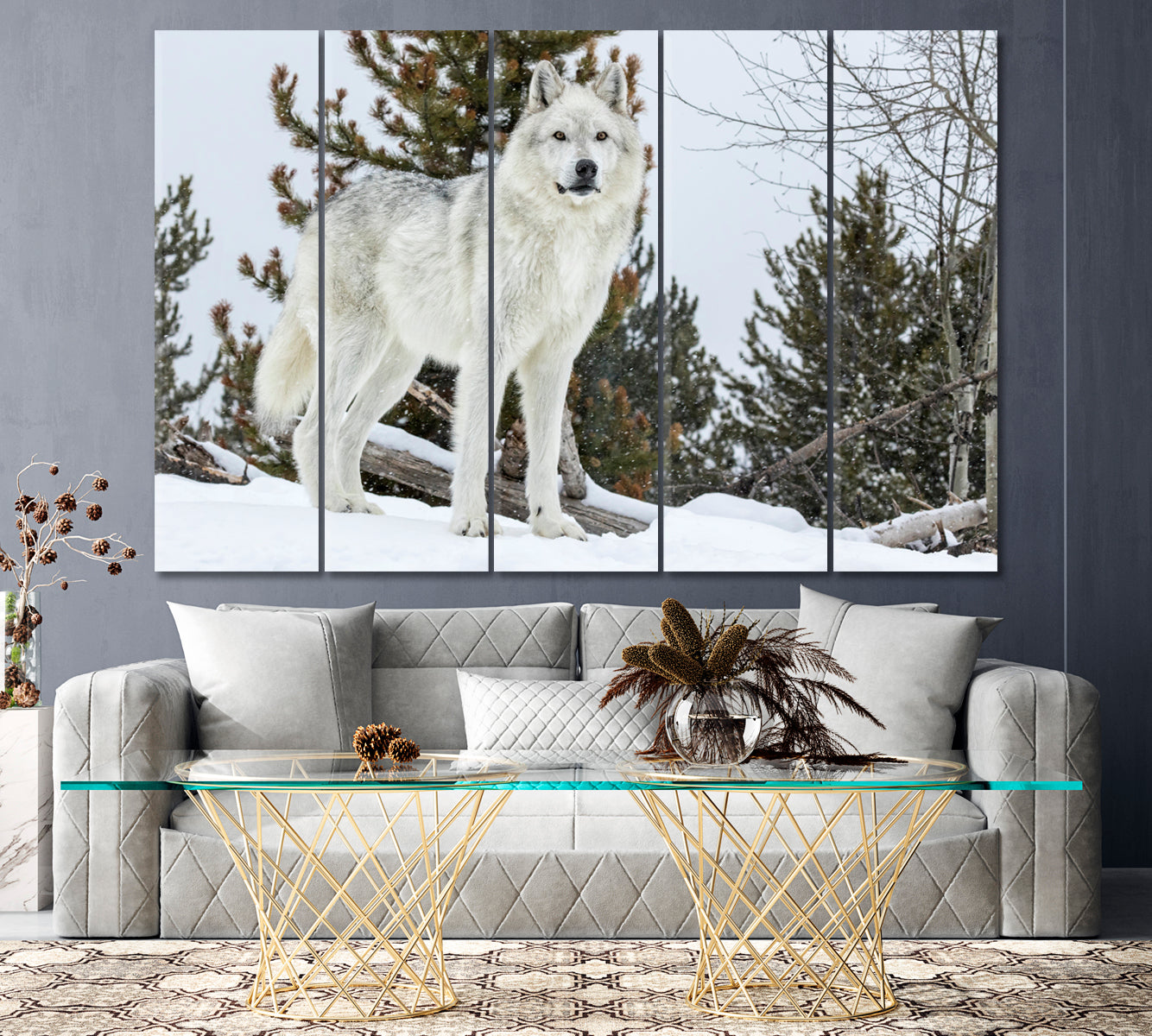 Wild Gray Wolf Canvas Print ArtLexy 5 Panels 36"x24" inches 