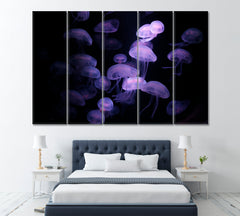 Jellyfish in Dark Water Canvas Print ArtLexy 5 Panels 36"x24" inches 