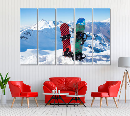 Two Snowboards in Snow Canvas Print ArtLexy 5 Panels 36"x24" inches 