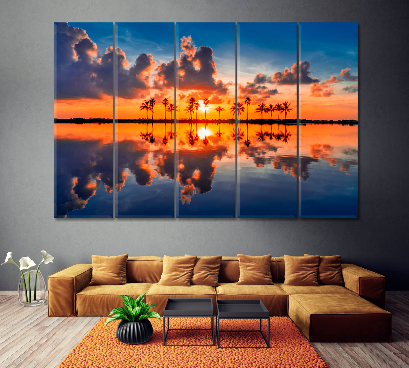 Palm Trees Reflections in Atlantic Ocean Miami Florida Canvas Print ArtLexy 5 Panels 36"x24" inches 