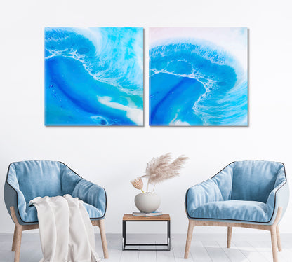 Set of 2 Squares Abstract Blue and White Swirls Canvas Print ArtLexy 2 Panels 24”x12” inches 
