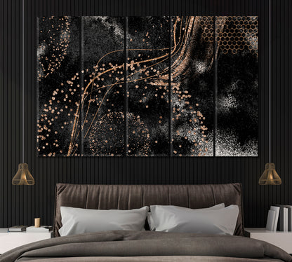 Trendy Black & Gold Abstract Pattern Canvas Print ArtLexy 5 Panels 36"x24" inches 