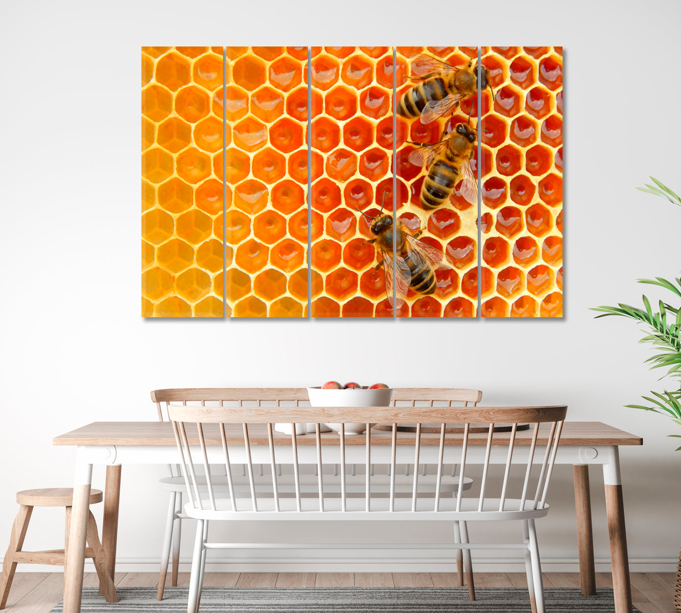 Bees on Honeycombs Canvas Print ArtLexy 5 Panels 36"x24" inches 