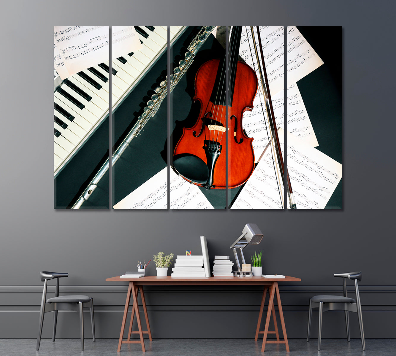 Musical Instruments with Music Notes Canvas Print ArtLexy 5 Panels 36"x24" inches 