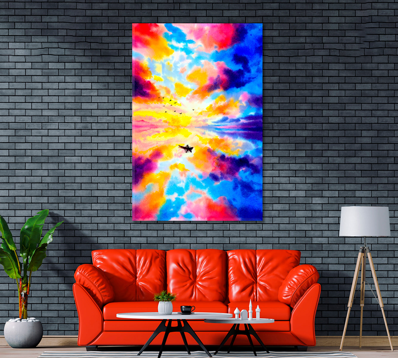 Lake and Colorful Sky with Clouds Canvas Print ArtLexy   