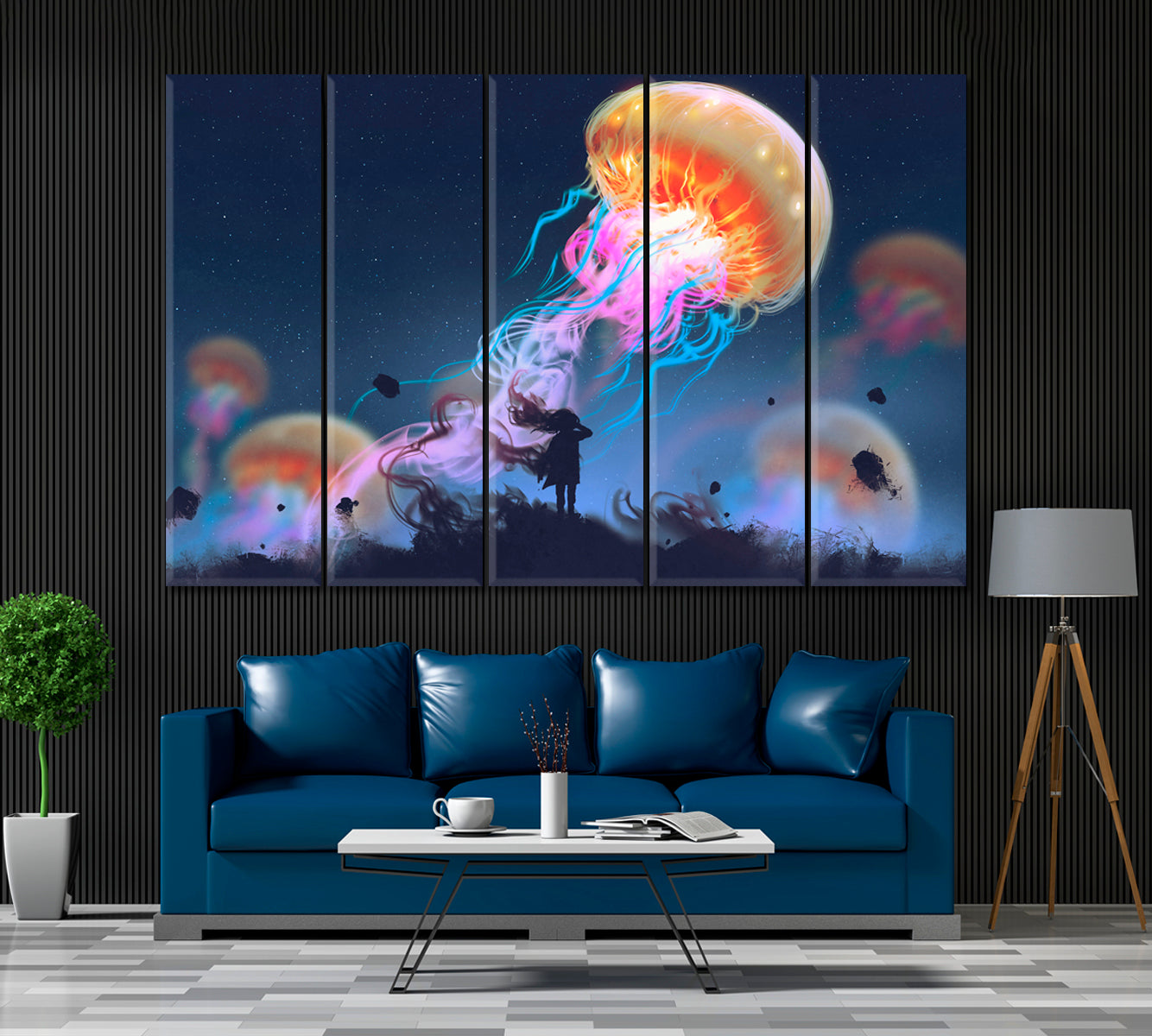 Giant Jellyfish in Sky Canvas Print ArtLexy 5 Panels 36"x24" inches 