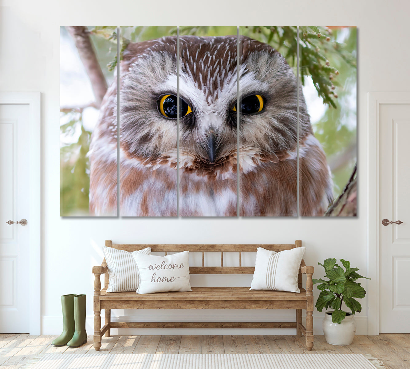 Saw-Whet Owl Canada Canvas Print ArtLexy 5 Panels 36"x24" inches 