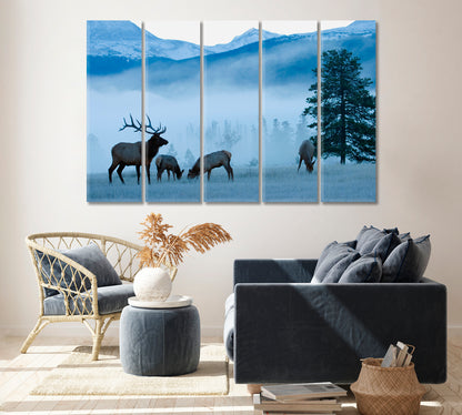 Deer in Rocky Mountains on Frosty Morning Canvas Print ArtLexy   