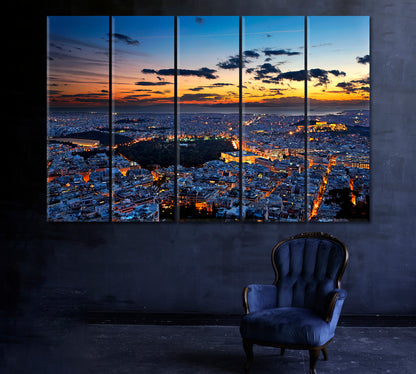 Athens City Canvas Print ArtLexy 5 Panels 36"x24" inches 