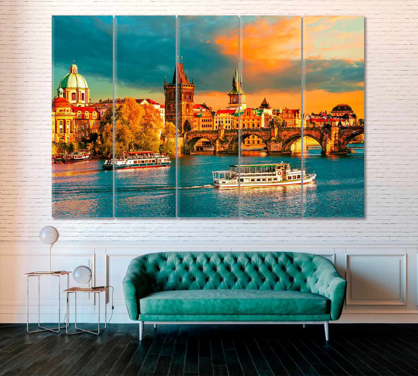 Prague and Vltava River Canvas Print ArtLexy 5 Panels 36"x24" inches 