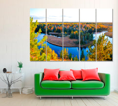 Ausable River Oscoda Michigan in Autumn Canvas Print ArtLexy 5 Panels 36"x24" inches 
