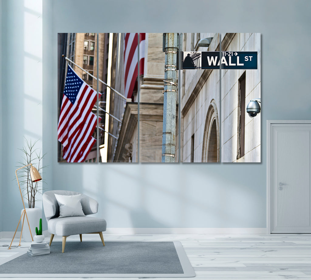 Wall Street Manhattan New York Canvas Print ArtLexy 5 Panels 36"x24" inches 