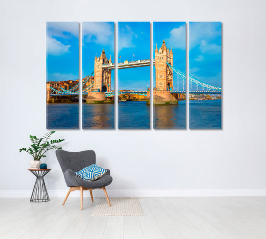 Tower Bridge and River Thames London Canvas Print ArtLexy 5 Panels 36"x24" inches 